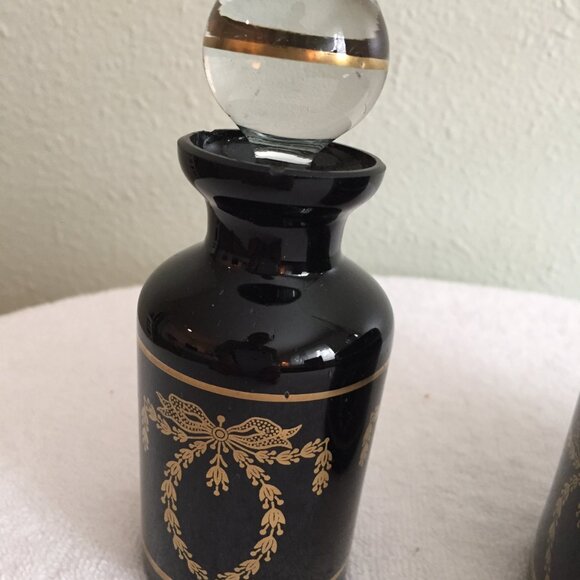 PV France Portieux Vallerysthal French Black Glass Vanity Set 2 Perfume Bottles - Picture 3 of 16